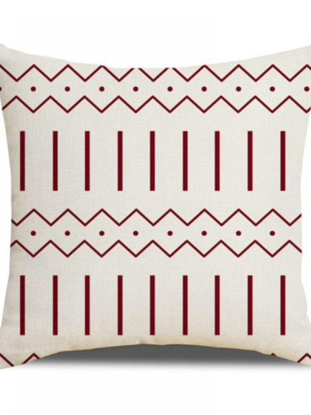 Pillow Cover Cream and Burgundy  with Geometric Design 18 x 18 inches